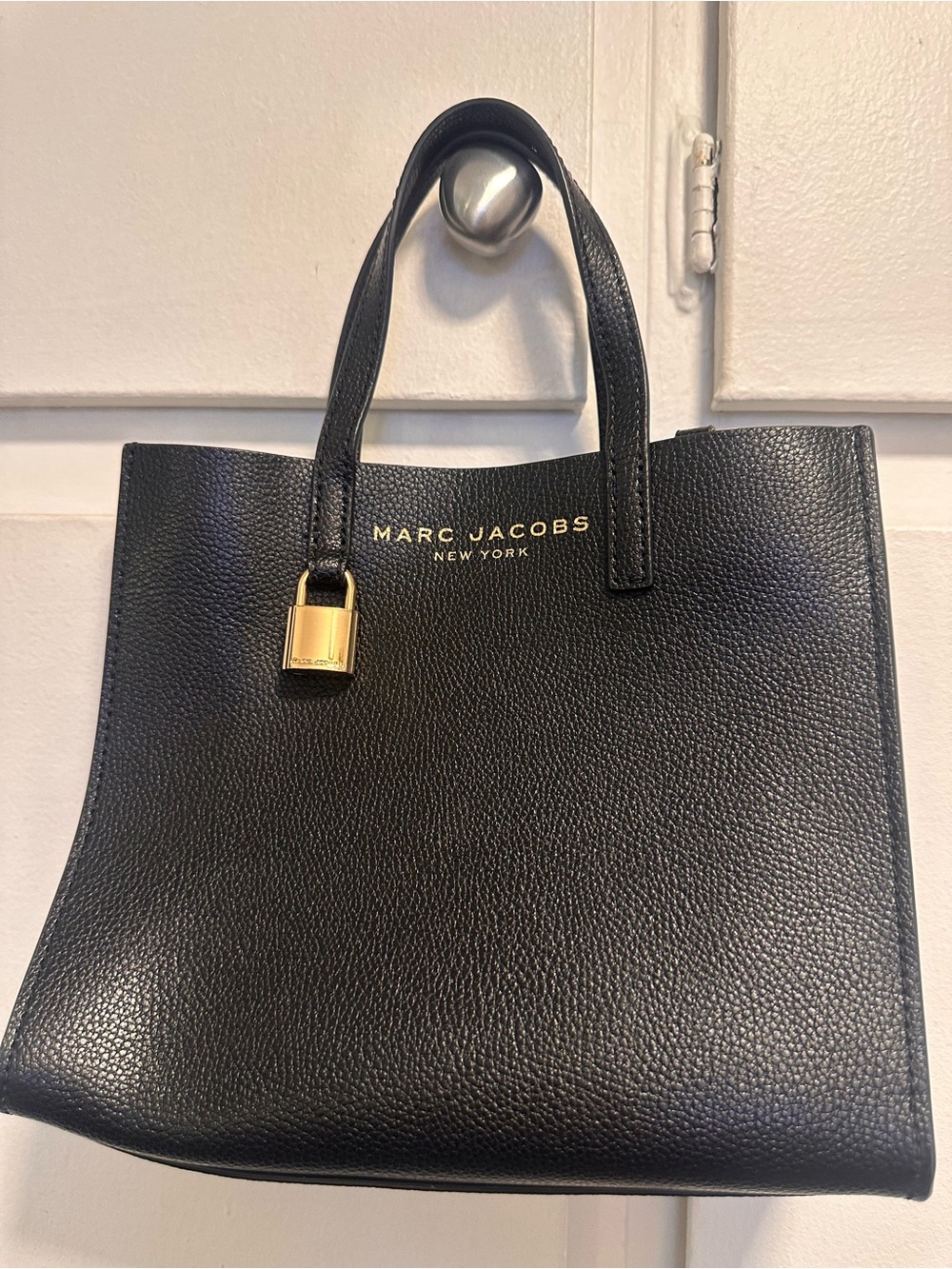 Marc Jacobs Black Pebbled Leather Satchel with Gold Accent